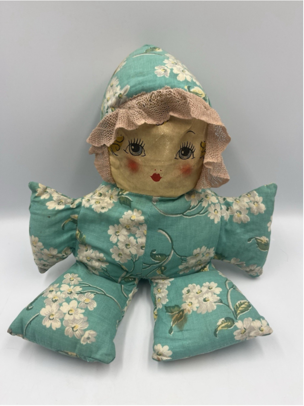 Antique Folk Art Primitive Hand Made Painted Face Cloth Rag Doll HARD TO FIND